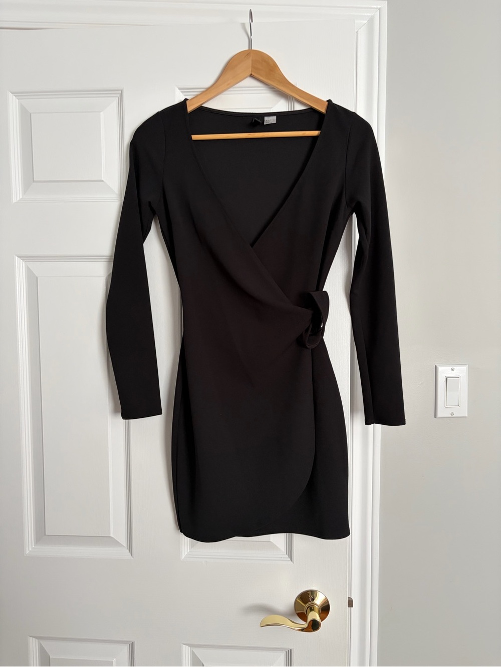 H&M Black Long-Sleeve Wrap Mini Dress with Side Tie
